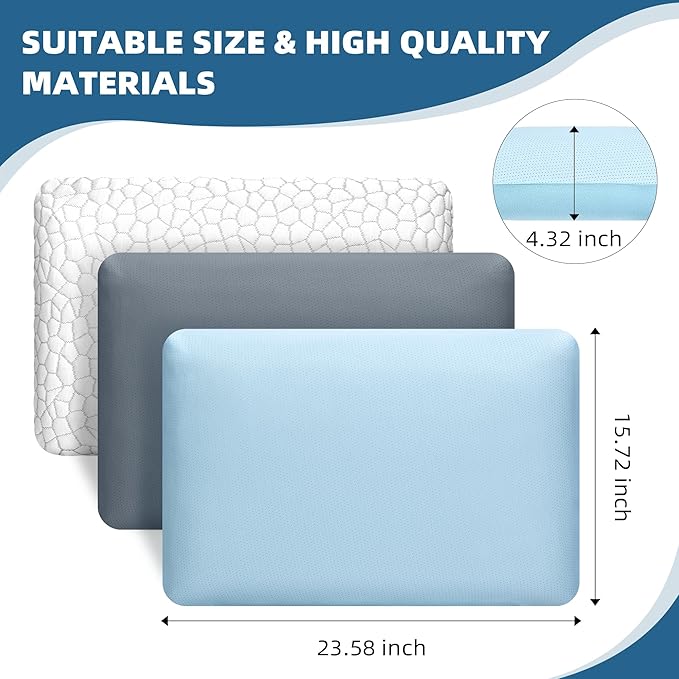 Gel Memory Foam Pillow Cooling Pillow with Removable and Machine Washable Cover Bed Pillow for Side, Back, and Stomach Sleepers, Standard Size 1 Pack Blue
