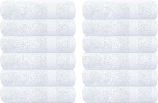GLAMBURG Ultra Soft 12-Piece Washcloths Set 13x13-100% Ringspun Cotton - Durable & Highly Absorbent Face Towels - Ideal for use in Bathroom, Kitchen, Gym, Spa & General Cleaning - White