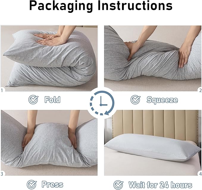 WhatsBedding Memory Foam Body Pillow for Adults, Long Body Pillow for Sleeping, Full Body Pillow for Bed (Removable Cotton Jersey Knitted Cover) - Light Grey