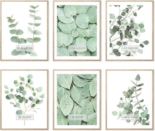 HoozGee Botanical Boho Bathroom Decor Wall Art Prints Inspirational Tropical Leaves Wall Decor Sage Green Leaf Wall Art Pictures Motivational Posters Room Decor (8"x10" UNFRAMED)