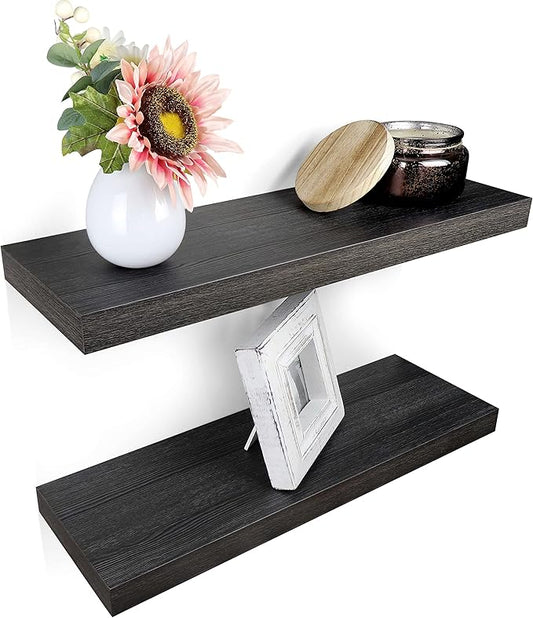 Floating Wall Shelves, 24" Mounted Hanging Shelf Set for Living Room, Office, Kitchen, Bathroom, Perfect Home Decor, Rustic Pattern Designed (Espresso)