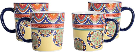 Bico Tunisian Ceramic Mugs, Set of 4, for Coffee, Tea, Drinks, Microwave & Dishwasher Safe