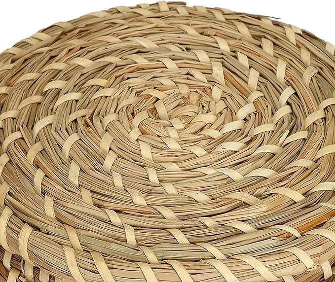 Dicunoy Set of 3 Small Wicker Basket with Lid, Round Woven Seagrass Baskets, Little Handmade Rattan Storage Basket Box for Shelf, Home, Bathroom Decor