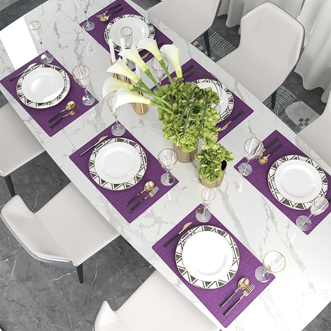 4 Piece 12 x 18 inch Soft Faux Linen Place Mats Heat Resistant Dining Table Place Mats Cloth Kitchen Table Mats 12x18 Dark Purple