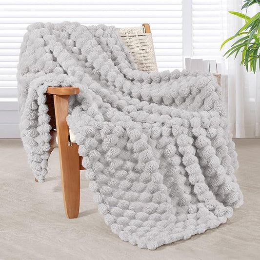 Whale Flotilla Throw Blanket for Couch with Jacquard Pattern, Fuzzy Soft Cozy Exquisite Blankets for All Season, Warm and Fluffy, 50x60 Inch, Light Grey
