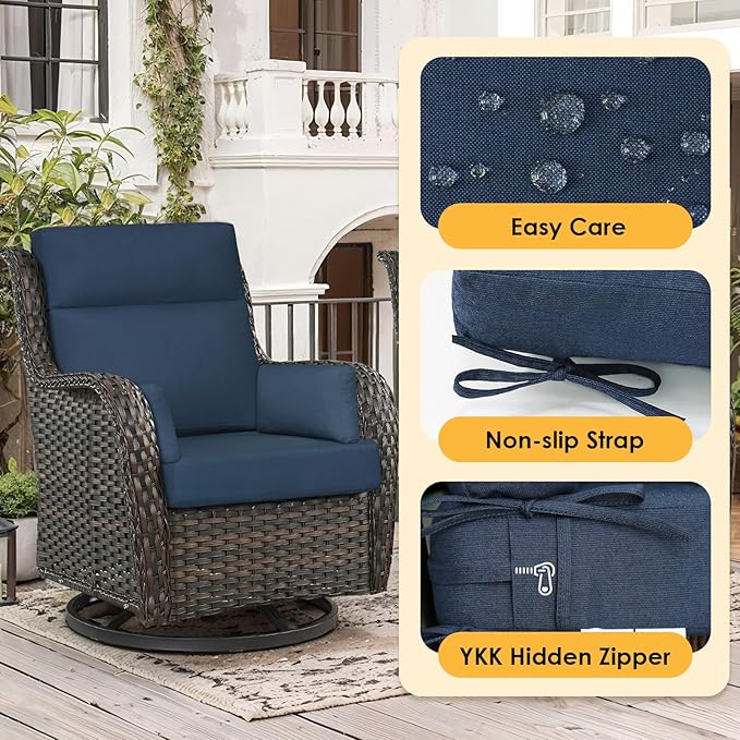 Sunbrella Outdoor High Back Chair Cushion, 2 Pack 48 x 24 inches Patio Chair Cushions Water Repellent Rocking Cushions Indoor Furniture Seat Pad with 2 Pillows, Specrtum Indigo