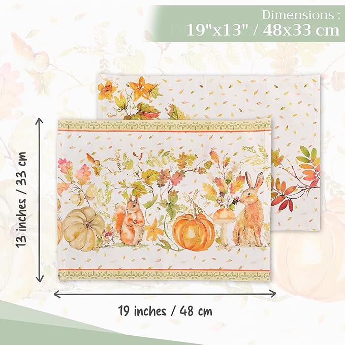 Maison d' Hermine Placemats Set of 4 100% Cotton Washable Cloth Place Mats, Reusable Table Mats for Kitchen Dining Decoration, Party, Wedding, Restaurant (Pumpkin Passion, 13" x 19")