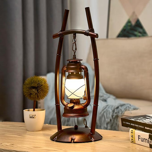 Vintage Table Lamp Bronze Antique Desk Lamp for Farmhouse Nightstand Table Lamp Bulb Included for Office,Living Room (Red Brown Elen Shade, 23×8.6'')