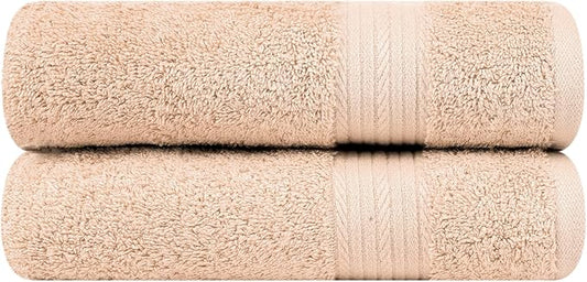 Ample Decor Bathroom Hand Towel 18 X 28 Inch 600 GSM 100% Cotton, Absorbent Thick- 2Pcs Beige