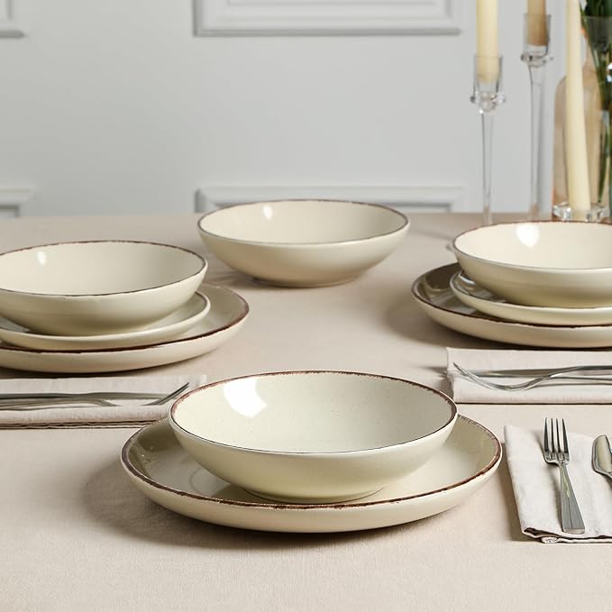 Earth and Clay Heath 12-Piece Dinnerware Set Stoneware, Plates and Bowls Set, Dishwasher and Microwave Safe, Dish Set for 4, Coffee