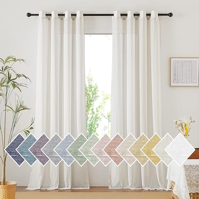 NICETOWN Natural Linen Curtains for Bedroom, Grommet Extra Long Linen Blend Window Treatments Privacy Drapes with Light Filtering for Bedroom/Home Office, W52 x L144, 2 Panels