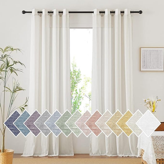 NICETOWN Natural Linen Curtains for Bedroom, Grommet Extra Long Linen Blend Window Treatments Privacy Drapes with Light Filtering for Bedroom/Home Office, W52 x L144, 2 Panels