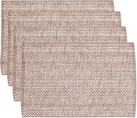 Sweet Home Collection 100% Cotton Placemats for Dining Room Rectangle Two Tone Woven Fabric 13" x 19" Soft Durable Table Mat Set, Set of 6, Taupe