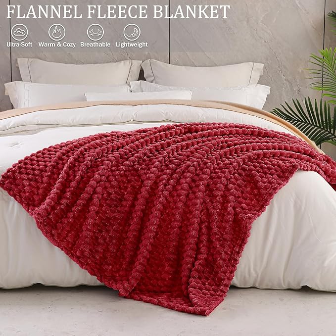 Exclusivo Mezcla King Size Soft Fleece Blanket, 90x104 Inches Stylish Jacquard Velvet Blanket for Bed, Fuzzy Cozy Lightweight for All Season, Deep Red