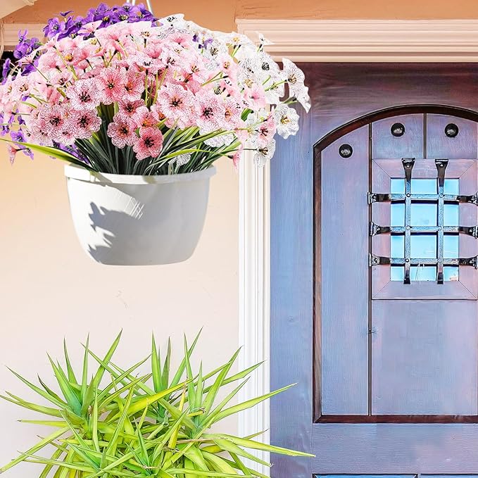 22 Bundles Artificial Flowers Outdoor, Faux Flowers UV Resistant with Plastic Plants, Faux Silk Flowers for Outdoors Outside Front Porch Hanging Planter Window Box Garden Decoration(Pink)