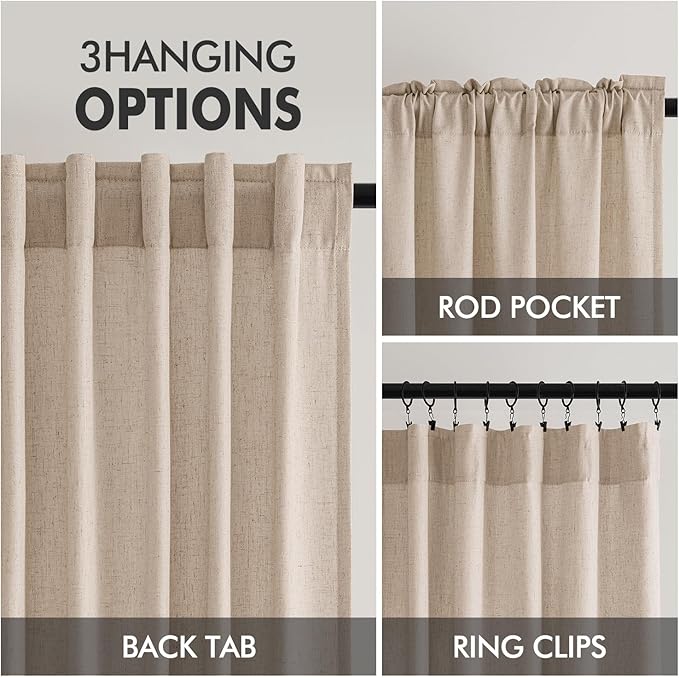 MIULEE Non-See-Through Privacy Linen Curtains 2 Panels, Light Filtering Window Curtains Farnhouse Textured Back Tab Semi Sheer Drapes for Bedroom Living Room, 52 x 108 Inches Long, Beige