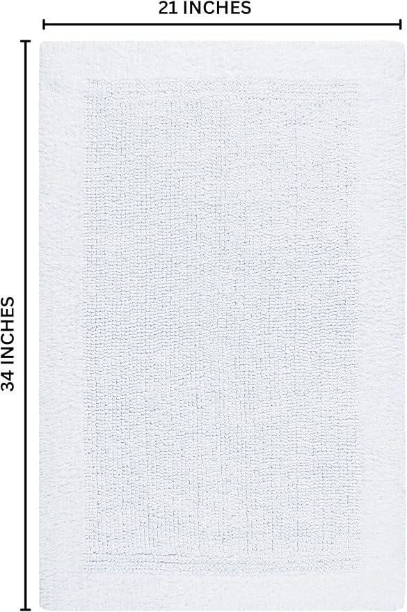Bedding Craft Cotton Bath Mat Rug, Reversible Water Absorbent Cloth Bathmat, Machine Washable 21x34