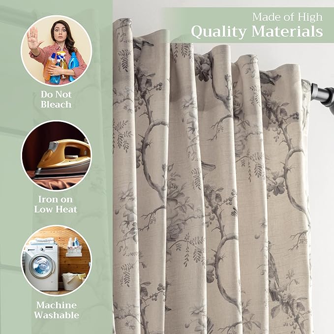 Maison d' Hermine Curtains for Living Room 100% Cotton 124 inch Length One Panel Light Filtering Curtains for Bedroom Windows with Rod and Loop Pockets Drapes (Turin, 50" W x 124" L)