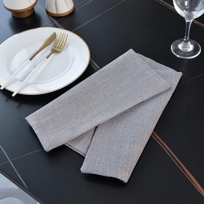 4 Piece 12 x 18 inch Soft Faux Linen Place Mats Heat Resistant Dining Table Place Mats Cloth Kitchen Table Mats 12x18 Grey