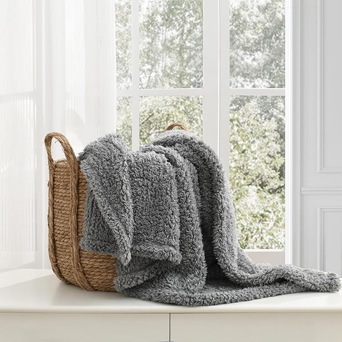 HORIMOTE HOME Ultra Soft Cozy Sherpa Throw Blanket, Grey Pattern Reversible, Light Weight Warm Decorative Boho Style Throw Blanket Cover for Sofa, Couch, Bedroom,Travel, Outdoor,50”x60”