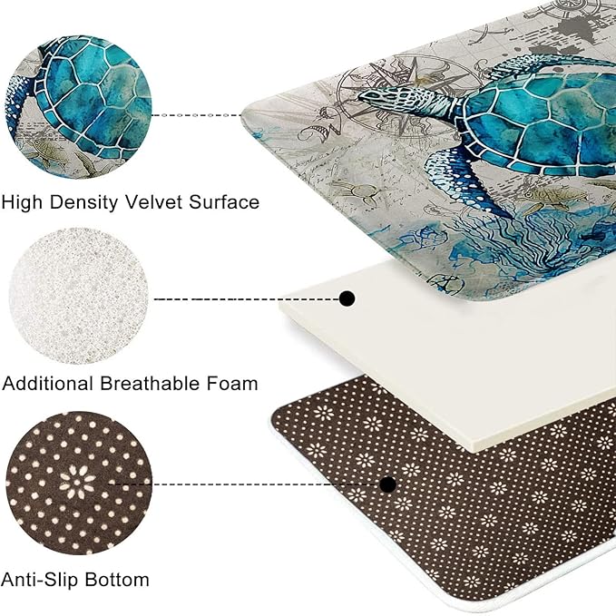 Britimes Bath Mat for Bathroom, Blue Turtle Washable Cover Floor Rug Carpets Floor Mat Bathroom Decorations 20x32 Inches for Kitchen Bedroom Indoor
