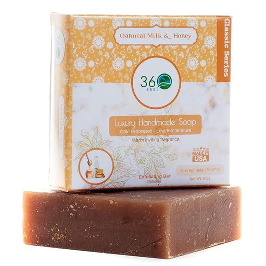 360Feel Oatmeal Milk and Honey Soap - Handcrafted Castile Soap Bar with Soothing Scent - Handmade with Essential Oil - Suitable Gift for Anniversaries, Weddings, and Holiday Stockings - Rich Lather