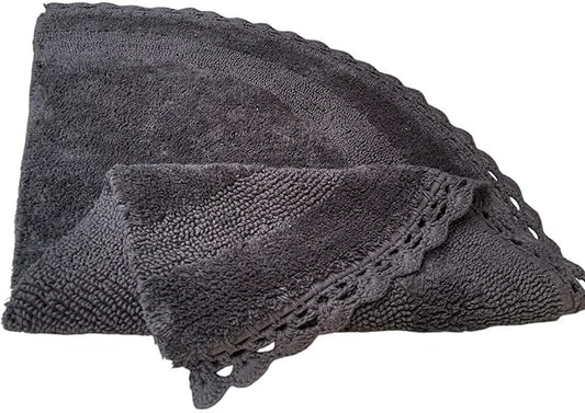 Half Circle Bohemian Bathroom Rug with Handwoven Chrochet Border, Beautifully Handcrafted 100% Cotton Mat - 22x42, Round Boho Bedroom Rug, Boho Bathroom Décor, Machine Washable Grey