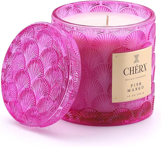 Soy Wax Glass Bowl Candle, 20-25 Hours Burn Time, Natural Essential Oils, Calming Ambiance (Jar, Pink Mango)