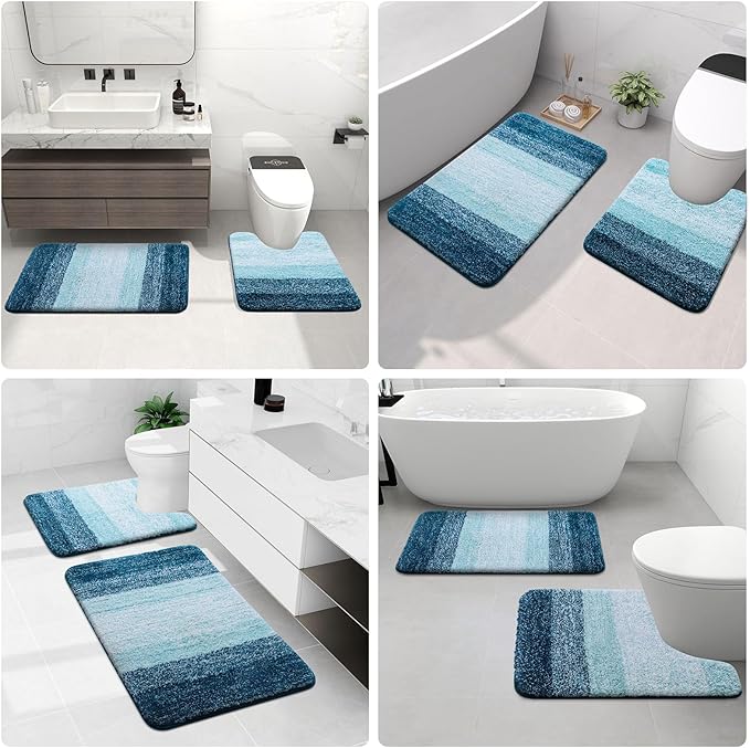 Arotive Microfiber Bathroom Rugs, Shaggy Soft and Absorbent Bath Rug, Non-Slip, Thick Plush Machine Washable Dry Bath Mats for Bathroom, Tub and Shower, 50x30, Peacock Blue