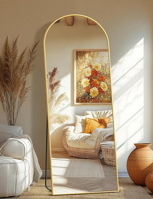 Full Length Mirror, 70"x24" Arched Standing Floor Full Body Mirror for Wall with Aluminum Alloy Frame for Bedroom, Living Room, Dressing Room(Gold)