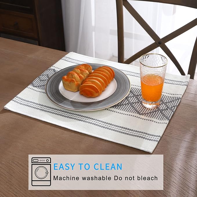 LUFEIJIASHI Elegant Thick placemats for Dining Table Decor Farmhouse Heat Resistant Table Place mats Set of 4 Quality Woven Cloth Placemats Washable Dinner mats (Grey, 4)