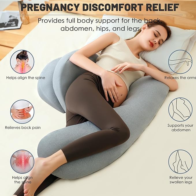 Pregnancy Pillow - Maternity Pillow for Pregnant Women, Pregnancy Body Pillow with Adjustable and Removable Cooling Cover, Support for Back, Legs, and Belly of Pregnant Women