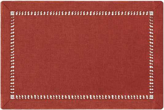 Grelucgo Handcrafted Solid Cinnamon Color Dining Table Placemats for Fall or Autumn, Double-Hemstitched (Cinnamon, 12 x 18 Placemats (Set of 4))