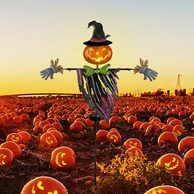 Solar Halloween Yard Decorations, Outdoor LED Solar Powered Pumpkin Ghost Stakes Halloween Outdoor Decorations, Metal Garden Stakes Lawn Yard Ornament
