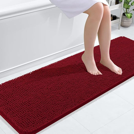 OLANLY Bathroom Rugs 59x20, Extra Soft Absorbent Chenille Bath Rugs, Rubber Backing Quick Dry, Machine Washable Bath Mats for Bathroom Floor, Tub and Shower, Home Decor Accessories, Red