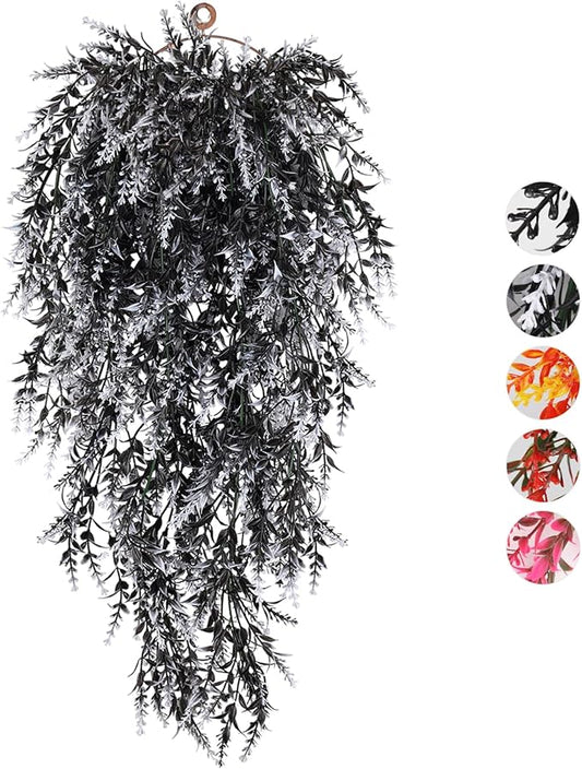 RECUTMS Artificial Hanging Fake Lavender Faux UV Resistant Flowers Plants Indoor Outside Decorations,4 Packs (Black and White)