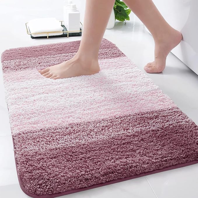 Arotive Microfiber Bathroom Rugs, Shaggy Soft and Absorbent Bath Rug, Non-Slip, Thick Plush Machine Washable Dry Bath Mats for Bathroom, Tub and Shower, 30x20, Mauve