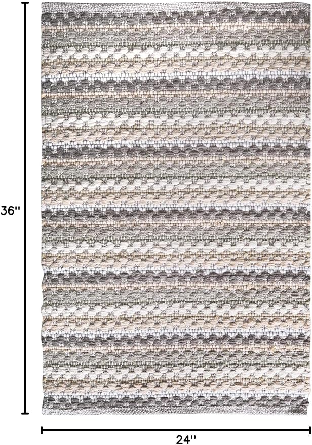 Chenille Bath Mat Rug 24x36 inch- 100% Cotton Soft Absorbent and Machine Washable Shower Bath Rug - Linen Combo