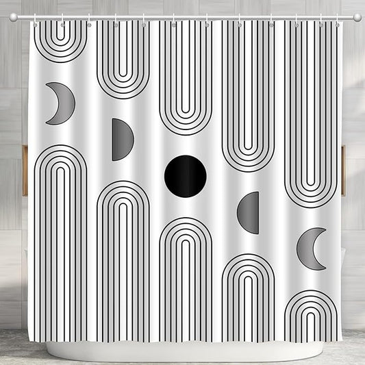 Boho Shower Curtains for Bathroom Mid Century Minimalist Abstract Aesthetic Modern Bathroom Decor Curtain Machine Washable Waterproof Fabric with 12 Hooks (White Minimalist, 72" x 72")