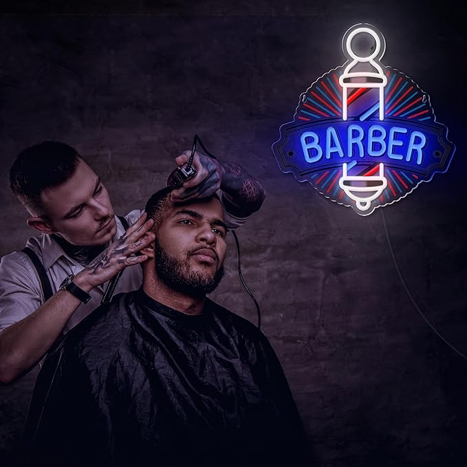 Barber Neon Sign for Barber Shops Hair Salon Decor Barber Shop LED Signs Neon Lights Business Logo Light up USB Powered Business Logo Wall Art Signs for Hair Beauty Salon Store Man Cave Pub Gift