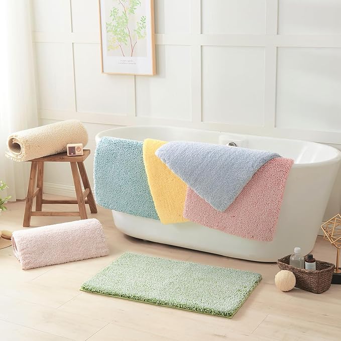 Douceur Blue Bathroom Rugs Non Slip, Luxury Thick Plush Shaggy Bath Mats Washable, Fluffy Absorbent Bath Rugs for Bathroom, Quick Dry Shower Mat Gifts, 32" x 20"