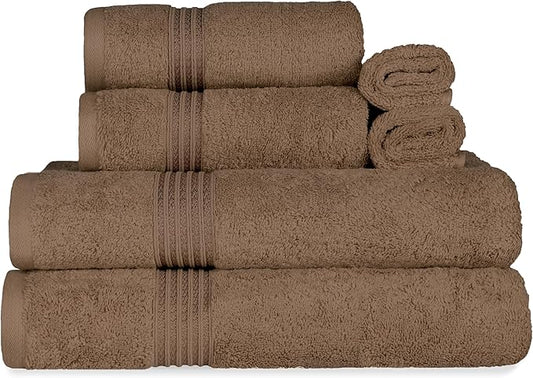 Superior Egyptian Cotton 6-Piece Towel Set, Bathroom Essentials, Towels For Bathroom, Apartment, Airbnb, Guest Bath, Face, Hand, Bath Towels, Washcloths, Absorbent, Fast Drying, Mocha