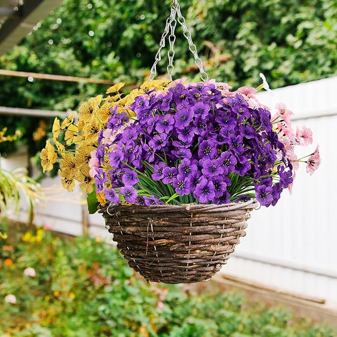 22 Bundles Artificial Flowers Outdoor, Faux Flowers UV Resistant with Plastic Plants, Faux Silk Flowers for Outdoors Outside Front Porch Hanging Planter Window Box Garden Decoration