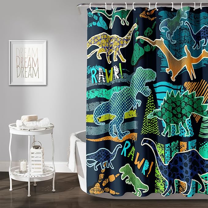 AILONEN Boys Dinosaur Shower Curtain 36" W*72" H for Bathroom,Cartoon Dinosaur Bathroom Shower for Kids Boys,Retro Blue Dinosaur Print Bath Curtain Polyester Waterproof Bathroom Curtain with Hooks