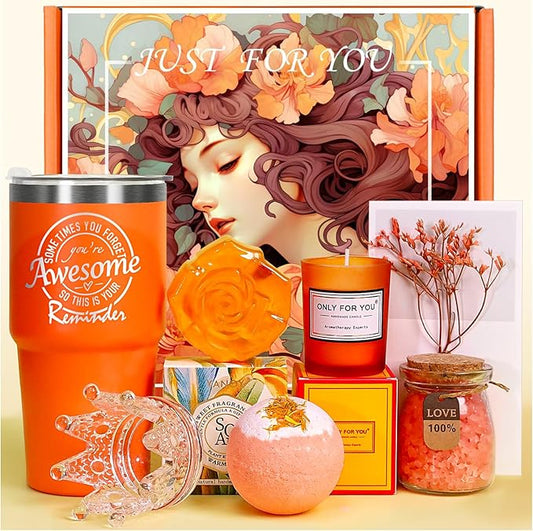 Gifts for Women, Mom, Wife, Girlfriend, Sister, Mothers Day, Birthday, Christmas, Valentine's Day Gifts-Lavender Spa Gift Basket Set(Orange)
