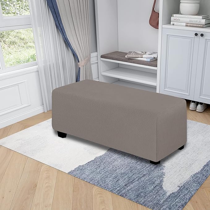Easy-Going Stretch Ottoman Cover Folding Storage Stool Furniture Protector Soft Rectangle slipcover with Elastic Bottom(Ottoman X-Large,Taupe)