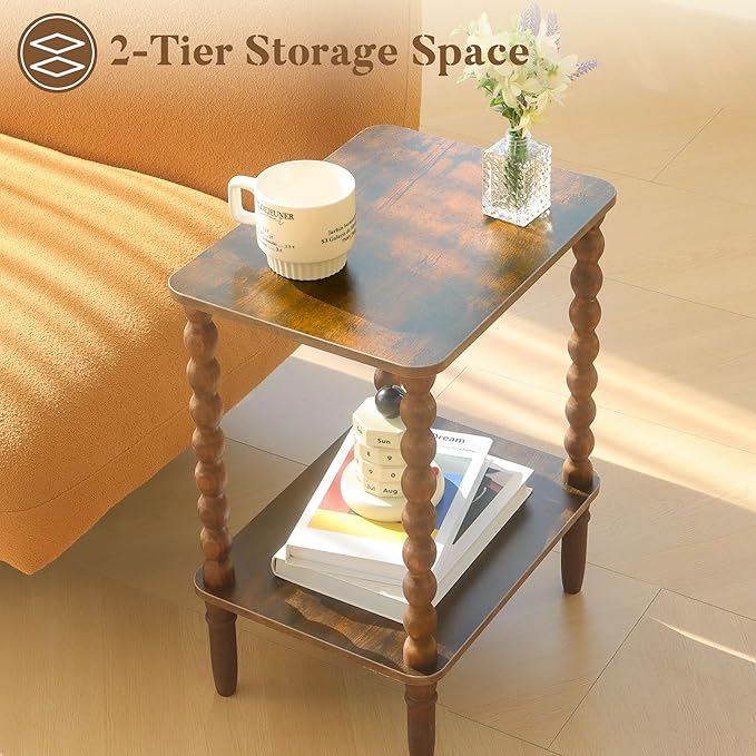 Side Tables Set of 2, Small End Table with Storage Shelf, Night Stand Set 2 Bedside Tables for Living Room, Bedroom, Office and Small Spaces (Rustic Brown)