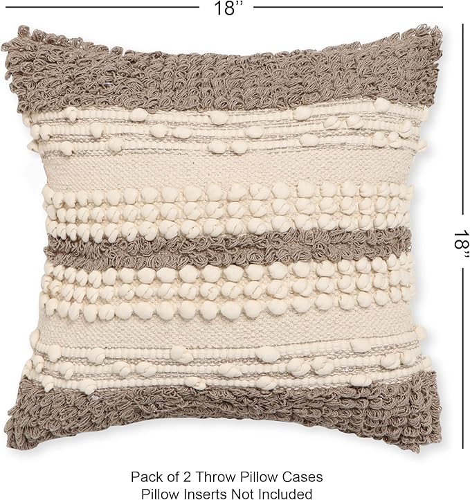REDEARTH · Boho Textured Throw Pillow Cases - Woven Tufted Decorative Farmhouse Cushion Covers Set for Couch - Sofa - Bed - Chair - Dining - Patio - Outdoor - 100% Cotton (18x18; Natural) Pack of 2