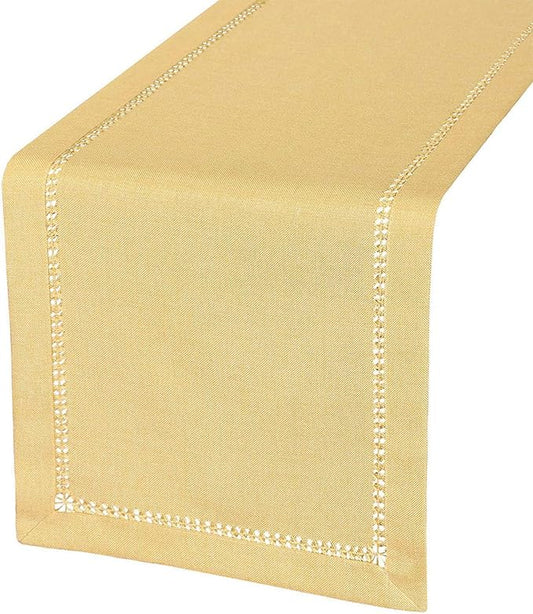 Grelucgo Handcrafted Solid Color Dining Table Runner, Double-Hemstitched (Yellow, 14 x 90)