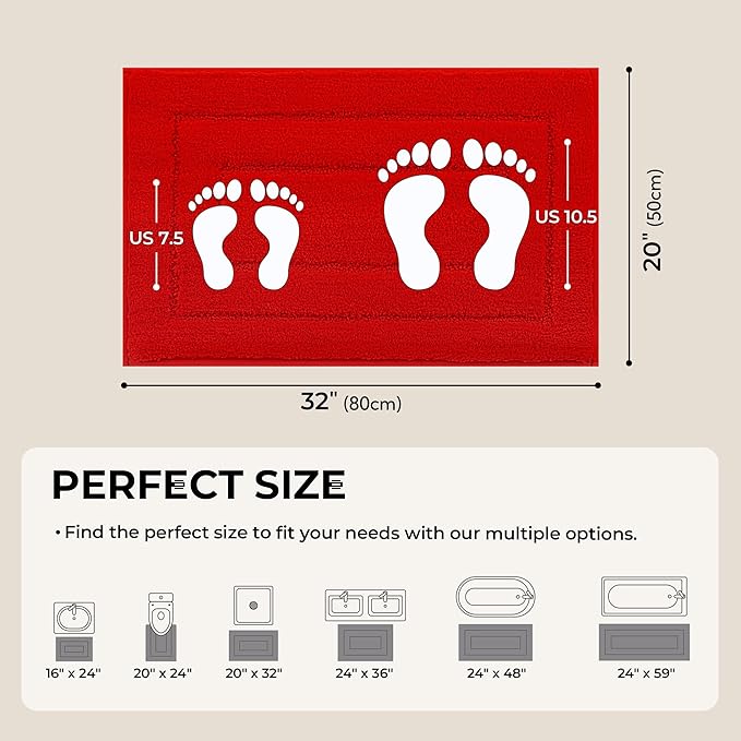 GRANNY SAYS Bathroom Rug, 20" X 32" Bath Rugs for Bathroom, Microfiber Cute Bath Mats, Washable Rug for Bath Tub, Bathroom Mat Non-Slip, Bath Decorations, Red